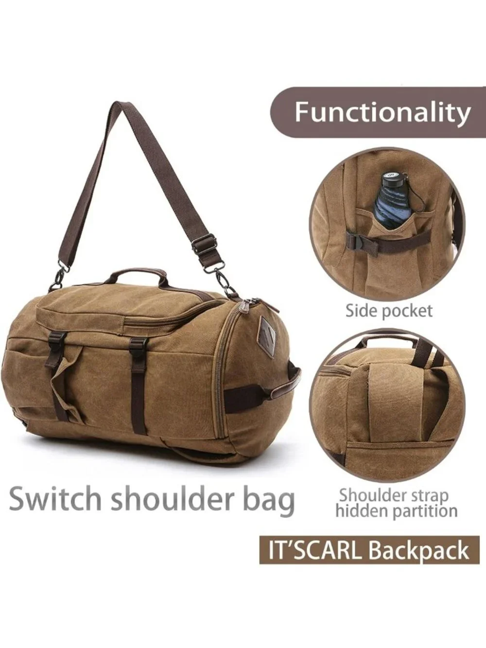 Large Canvas Travel Backpack for Men - Stylish Carry-On Work Bag in Khaki